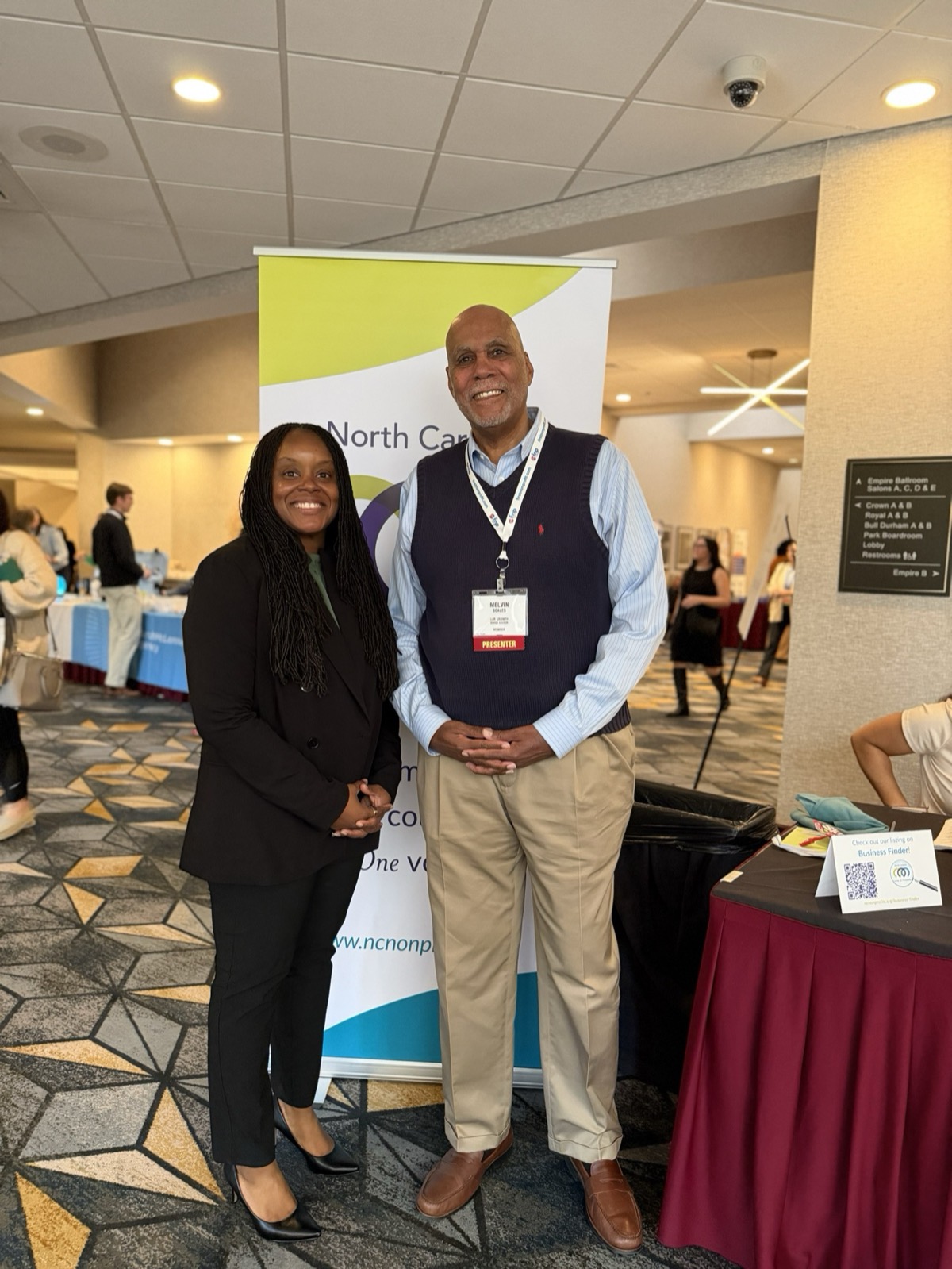 Latoya Robinson with Dr. Melvin Scales, LUR Growth senior advisor, at the Conference for NC Nonprofits, November 2025